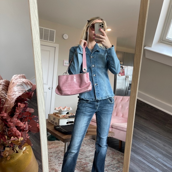 🍒Y2k jean denim blazer fitted top button up Britney Spears vibese - Picture 3 of 3